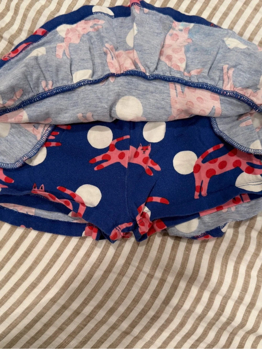 Mini Boden Blue Skirt with Pink Cat Print